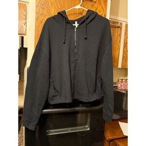 Fabletics Black Cropped Quarter Zip Hoodie Women's Size L Athletic